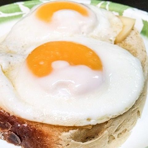 Have a sunny side up day! I just cooked myself up two sunny side up #eggs with #brie #cheese on fresh #baked white #bread toast!