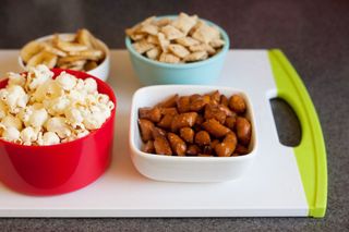 popcorn, banana chips and nuts