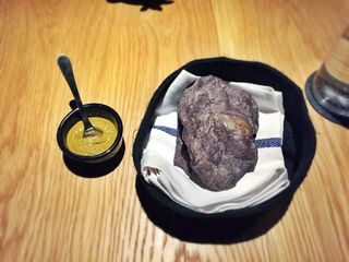 Fried blue corn tortillas, pipian verde