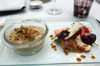My starter: langoustines, chicken wings and mushroom veloutée