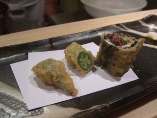 John Dory Roll with Umeboshi Pickled Plum and Okra - Tempura Hajime