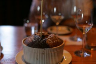 chocolate souffle w/ grand marnier creme anglaise