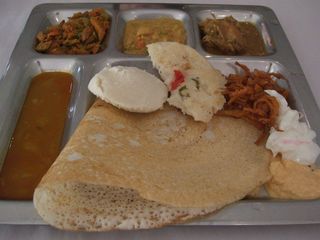 Chicken, Carrot, Mixed Veg Curries, Dosai, Idli, Uttapam - Chennai Banana Leaf