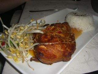 Masterstock Beechworth Chicken, fried, with chilli, ginger caramel, herbs and shoots - Astra Lodge Aipex Ski Dinner