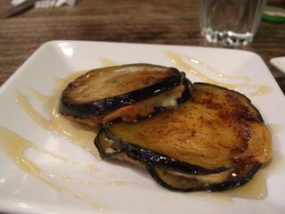 Pan-fried eggplant with haloumi cheese drizzled with honey - Third Earth