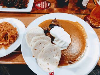 Svickova na smetane beef in cream sauce with lemon Masne Kramy Ceske Budejovice Czech