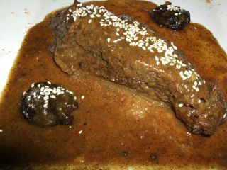 Mrouzia Beef Short Ribs (long simmered beef short ribs with prunes and roasted almonds)