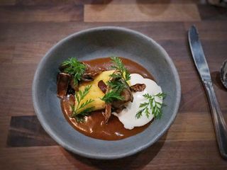 Tamal de Zanahoria: carrot, mole amarillo, ginger cream, oyster mushrooms