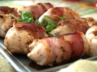 Chicken wrapped in prosciutto.