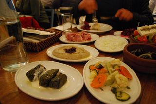 Dolmades, pickles, Melitzanosalata, tzatziki, Smoked Lamb - Hellenic Republic