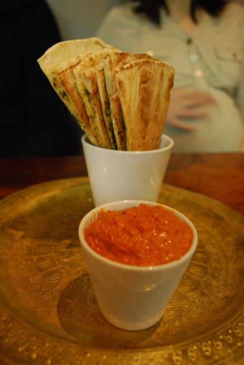 Muhammara dip AUD4, Pita crisps with Zaatar AUD2.50- Cafe Mint