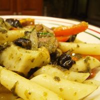 Penne Pasta With Pesto Sauce And Sausages