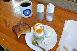 Two softboiled eggs, toast & a cup of strong black coffee, a perfect way to start the day.