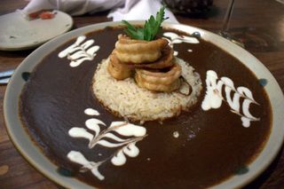 la biznaga camarones al ajillo y mole de tamarindo