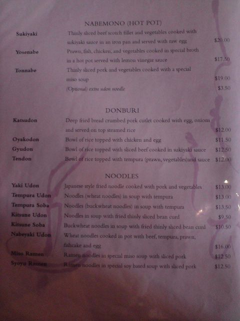 Nabemono, Donburi, Noodles menu - Tomoshibi