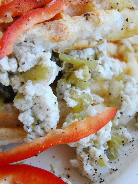 Potato Waffle with Pinenuts and Tofu Chili Scramble