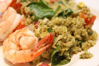 Pesto quinoa with corn and baby spinach