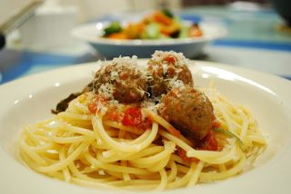 Julia's Spicy Meatballs and Spaghetti - bright
