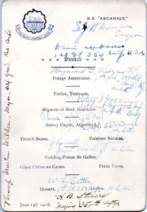 S.S. 'Ascanius', menu