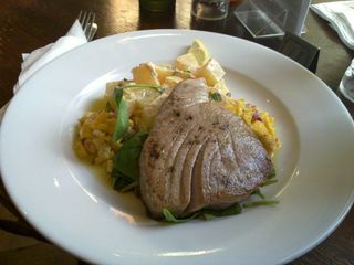 Yellow fin tuna with mango salsa and chilli potato salad @ Cask