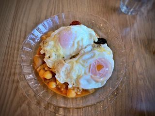 Callos A La Madrilena Con Huevos Fritos: Madrid style tripe stew with chickpeas, blood sausage, chorizo and two fried eggs