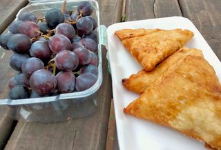 Beef Samosas and Seedless Grapes for lunch ...