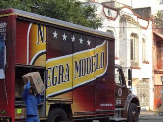 Negra Modelo Beer Truck and Worker - Condesa District - Mexico City - Mexico