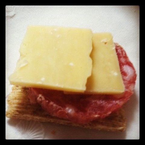 Triscuit with Dubliner Cheese & Cabernet Sauvignon Wine Salame with a hint of Juniper Berry