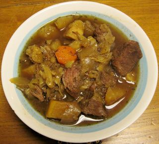 Irish stew made with beef, lamb, cabbage & root veggies