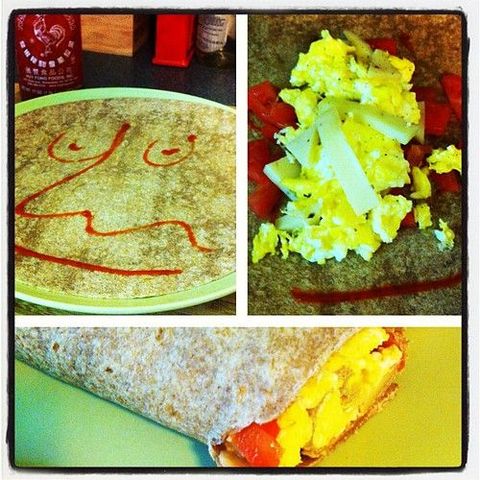 Spicy scrambled egg wrap. #bam I can pretend to cook.
