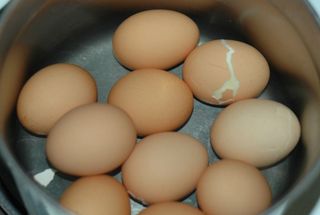 Cooling oven prepared 'boiled' eggs