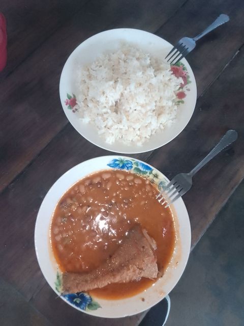 Arroz, feijão e peixe grelhado