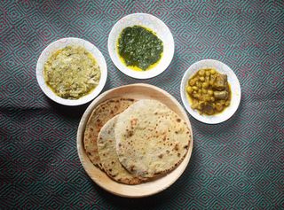 Kalai ruti with bhurta & duck meat
