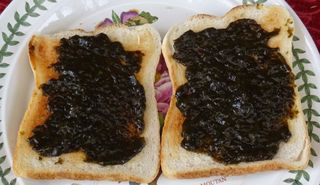Laverbread or Bara Lawr (Porphyra umbilicalis) on Toast