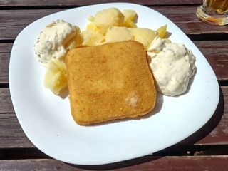 Smažený sýr s dvojitou porcí tatarky v restauraci Metuje