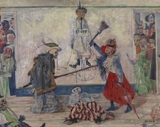 Skeletons fighting over a Hanged Man by James Ensor