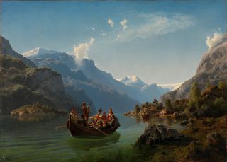 Bridal Procession on the Hardangerfjord by Adolph Tidemand