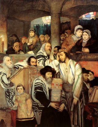 Jews Praying in the Synagogue on Yom Kippur by Maurycy Gottlieb