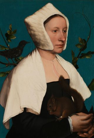A Lady with a Squirrel and a Starling (Anne Lovell?) by Hans Holbein the Younger